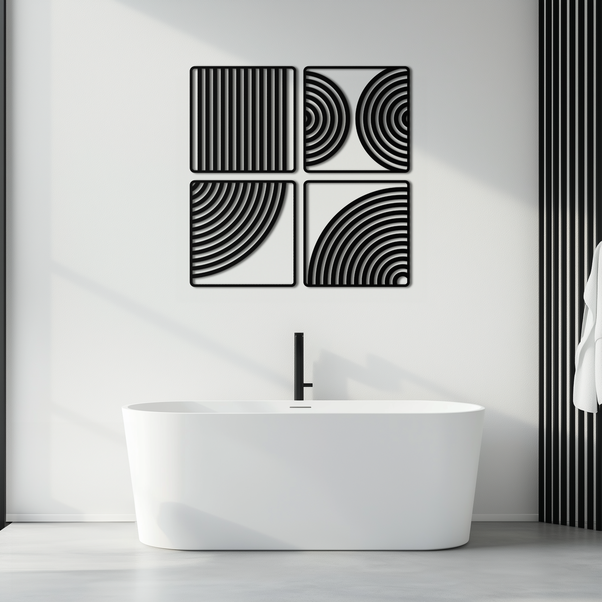 Metal Wall Art 4-Piece Set Geometric Pattern Modern Minimalist Steel Matte Black