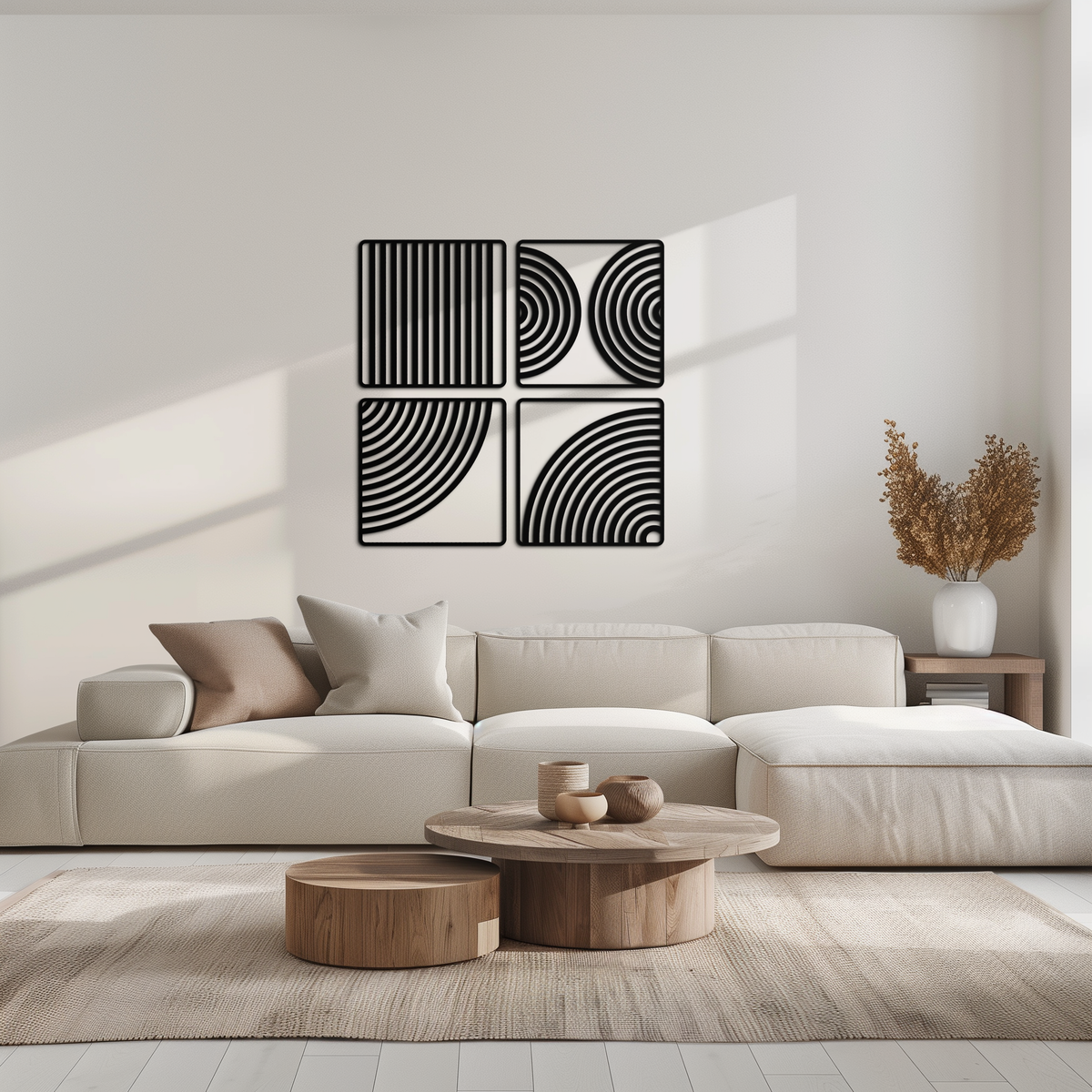 Metal Wall Art 4-Piece Set Geometric Pattern Modern Minimalist Steel Matte Black