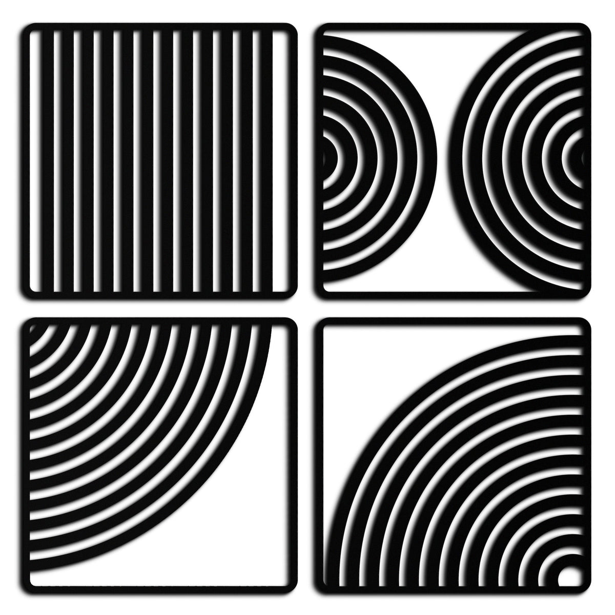 Metal Wall Art 4-Piece Set Geometric Pattern Modern Minimalist Steel Matte Black