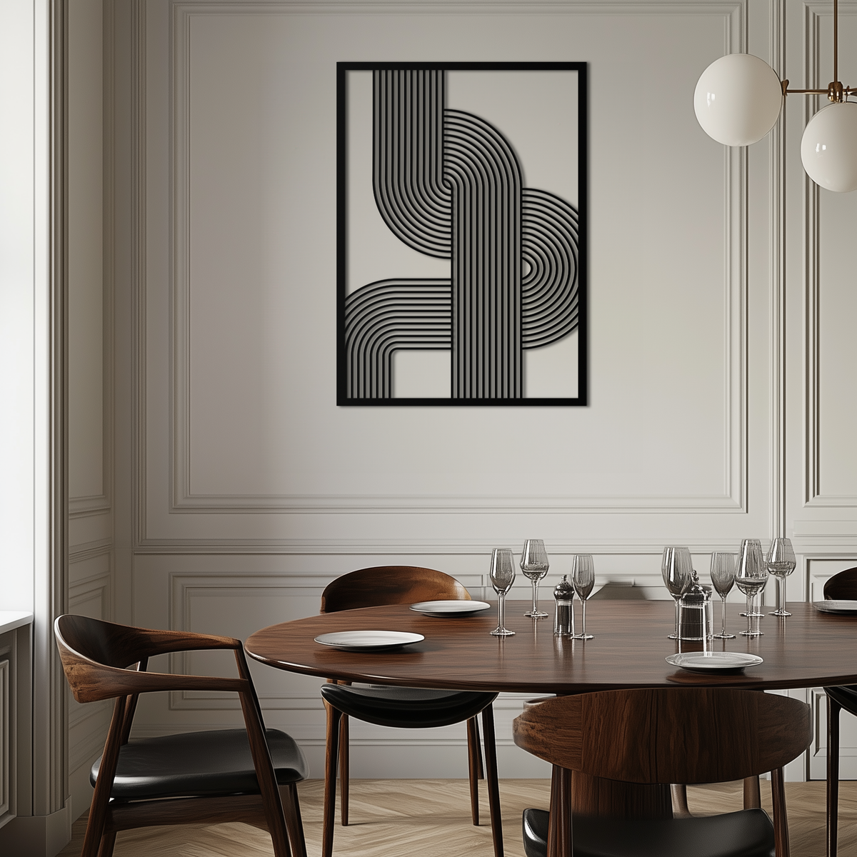 Geometric Curve Panel Metal Wall Art Modern Abstract Matte Black Steel Sculpture