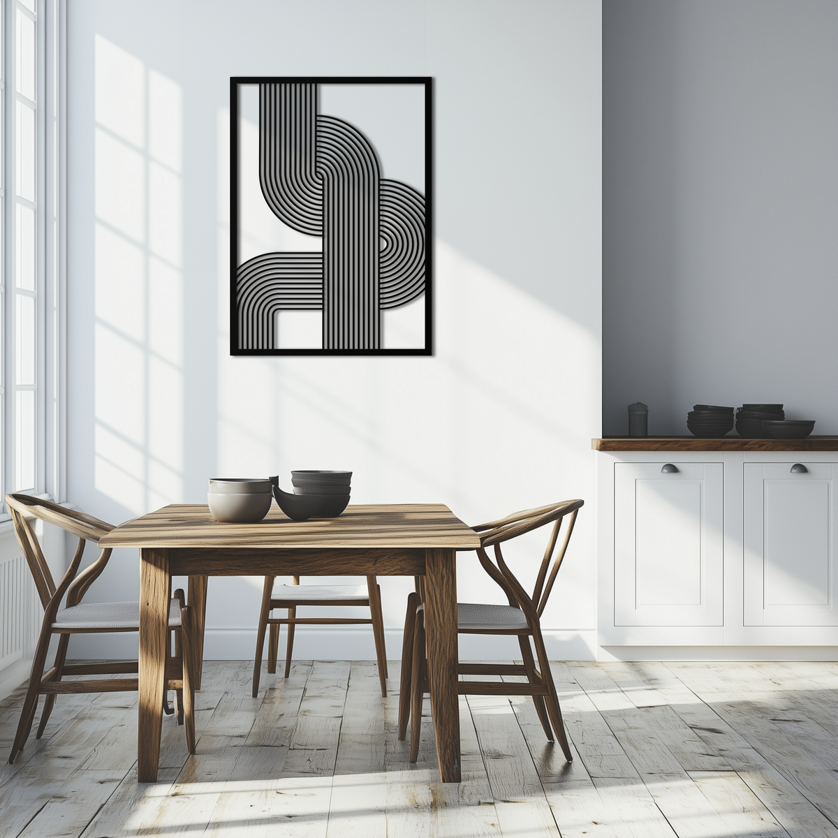 Geometric Curve Panel Metal Wall Art Modern Abstract Matte Black Steel Sculpture