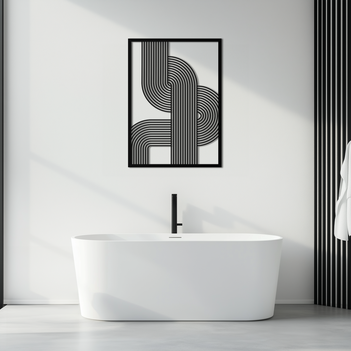 Geometric Curve Panel Metal Wall Art Modern Abstract Matte Black Steel Sculpture