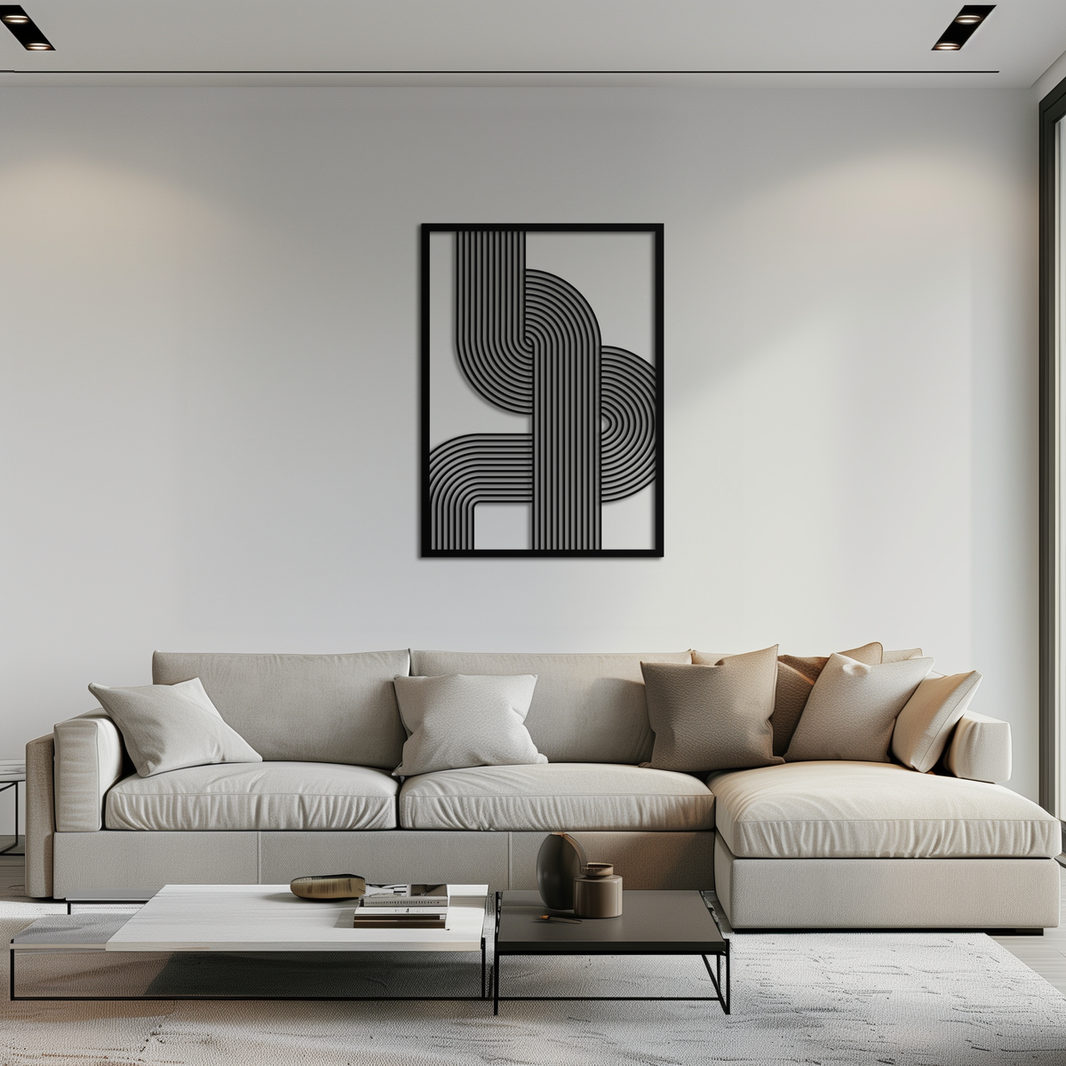 Geometric Curve Panel Metal Wall Art Modern Abstract Matte Black Steel Sculpture