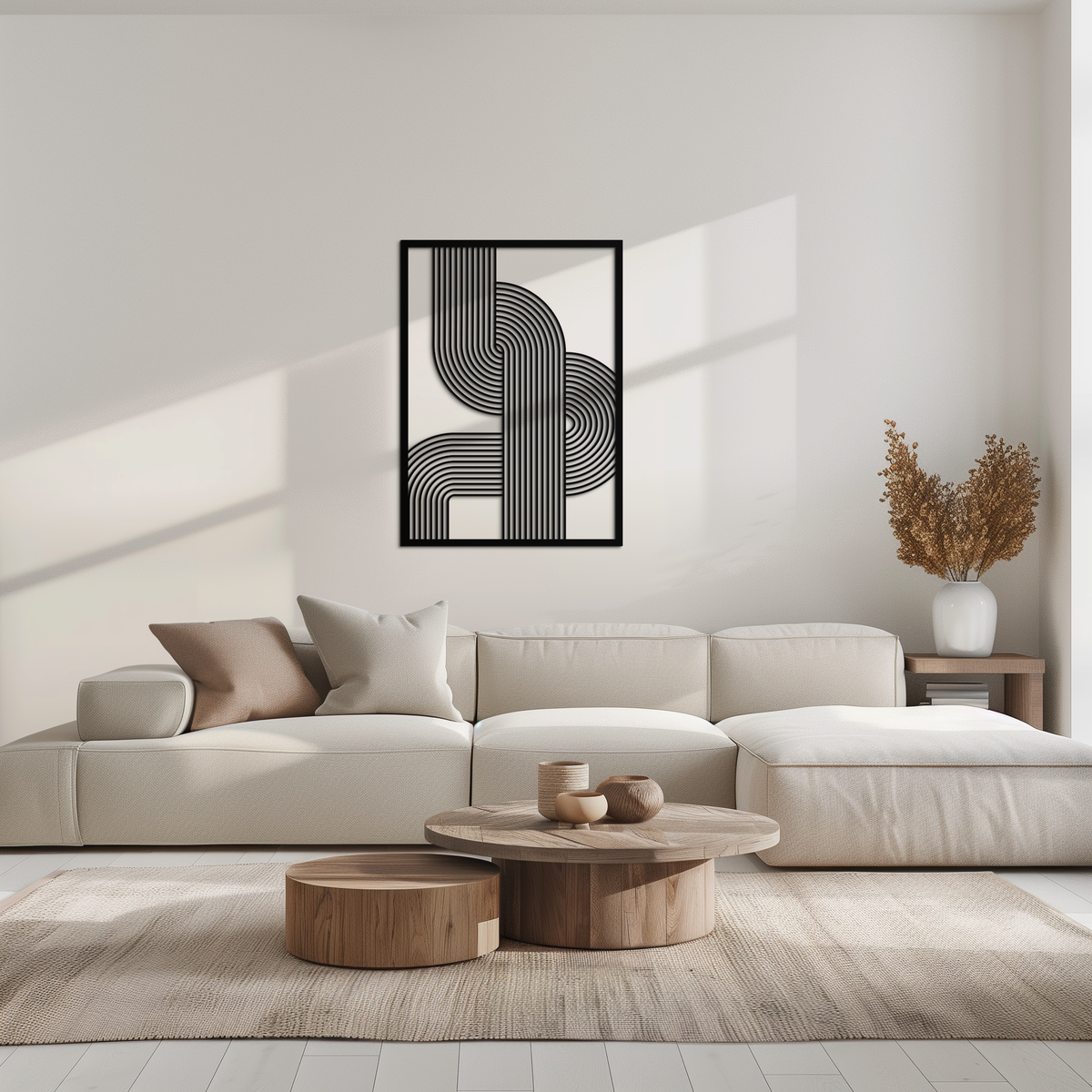Geometric Curve Panel Metal Wall Art Modern Abstract Matte Black Steel Sculpture