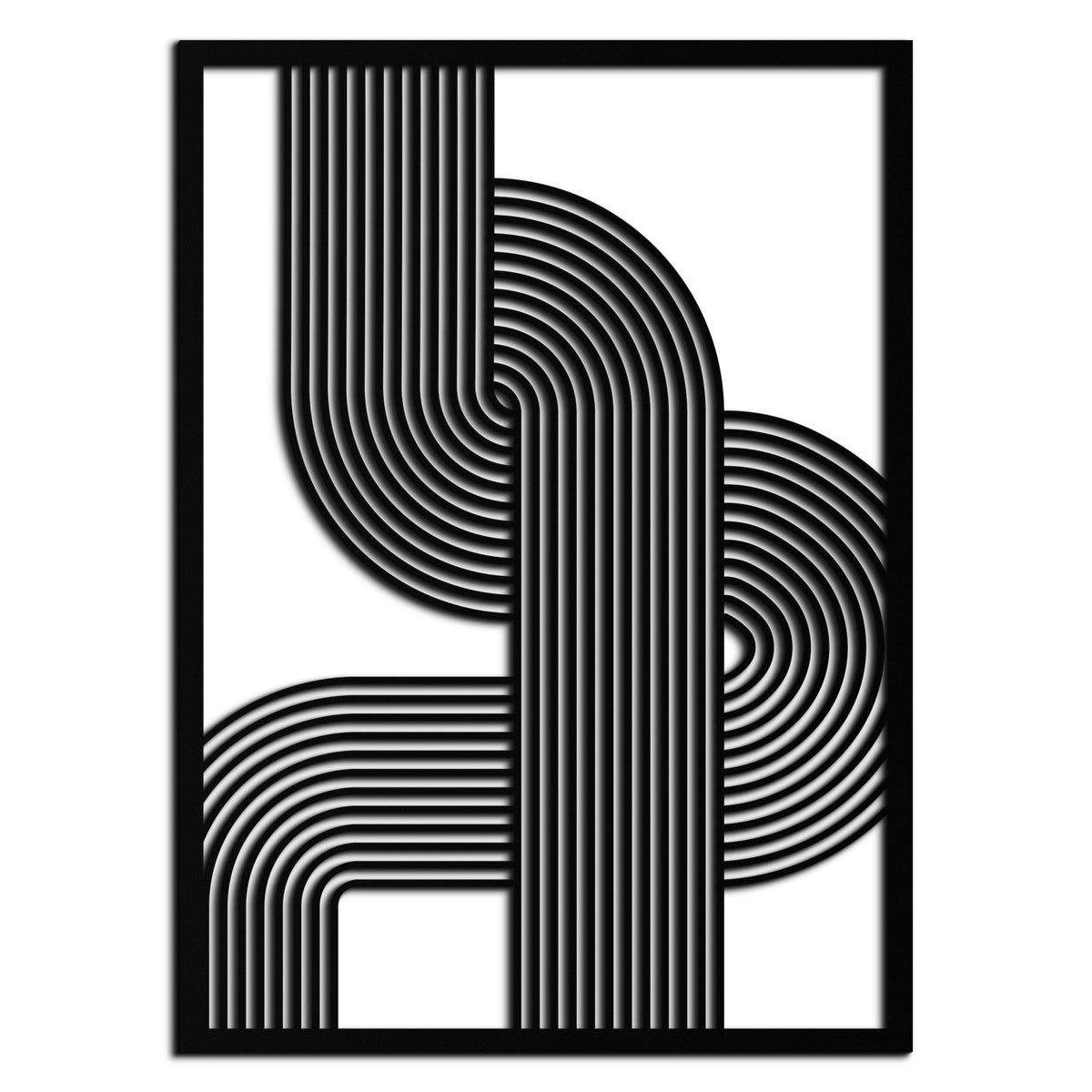Geometric Curve Panel Metal Wall Art Modern Abstract Matte Black Steel Sculpture