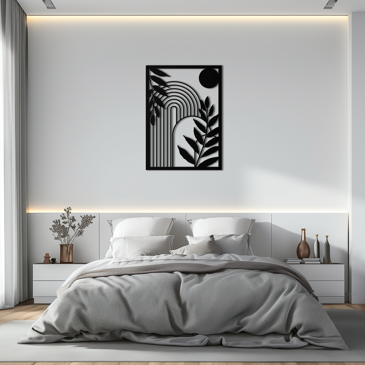 Steel Geometric Botanical Wall Art - Modern Minimalist Design