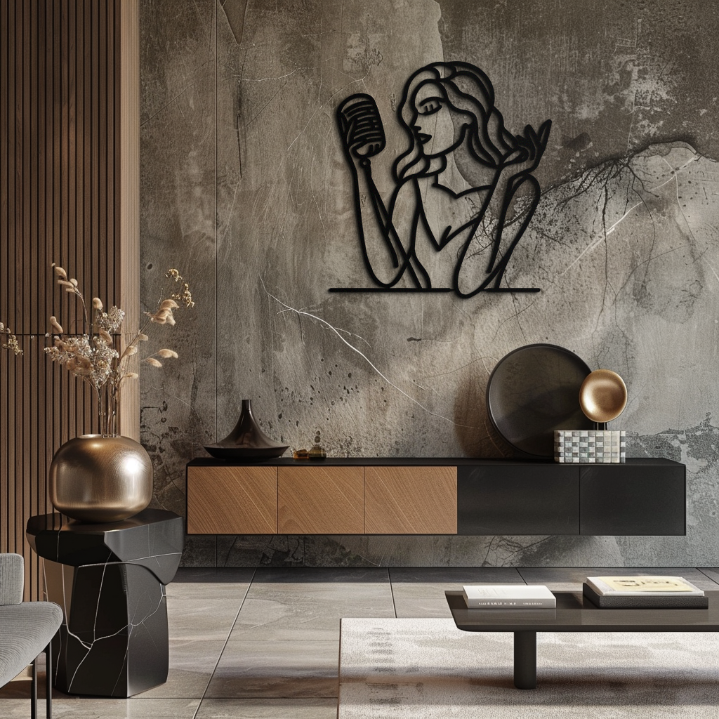 Metal Wall Art Singing Woman Modern Female Vocalist Silhouette - Home Wall Decor
