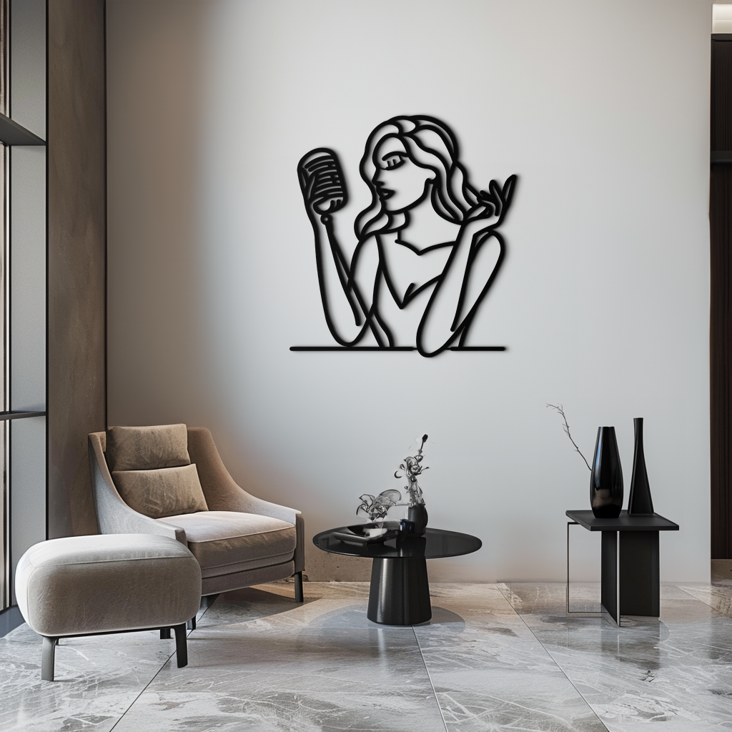 Metal Wall Art Singing Woman Modern Female Vocalist Silhouette - Home Wall Decor