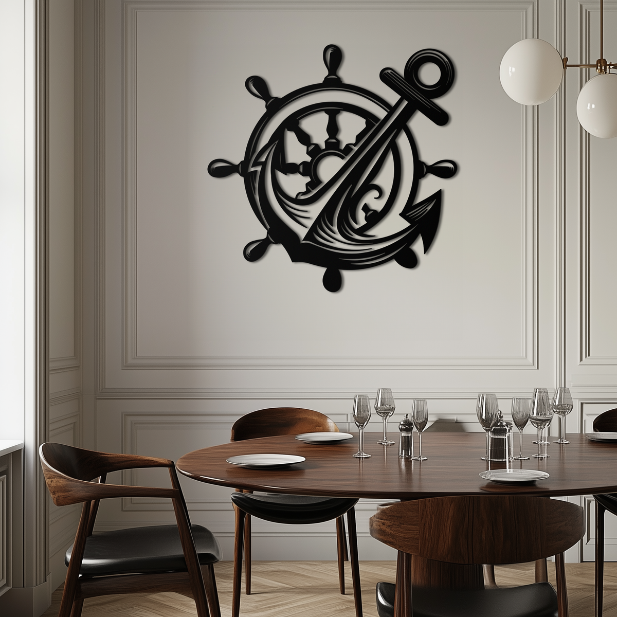 Metal Anchor and Ship Wheel Nautical Wall Art Industrial Style