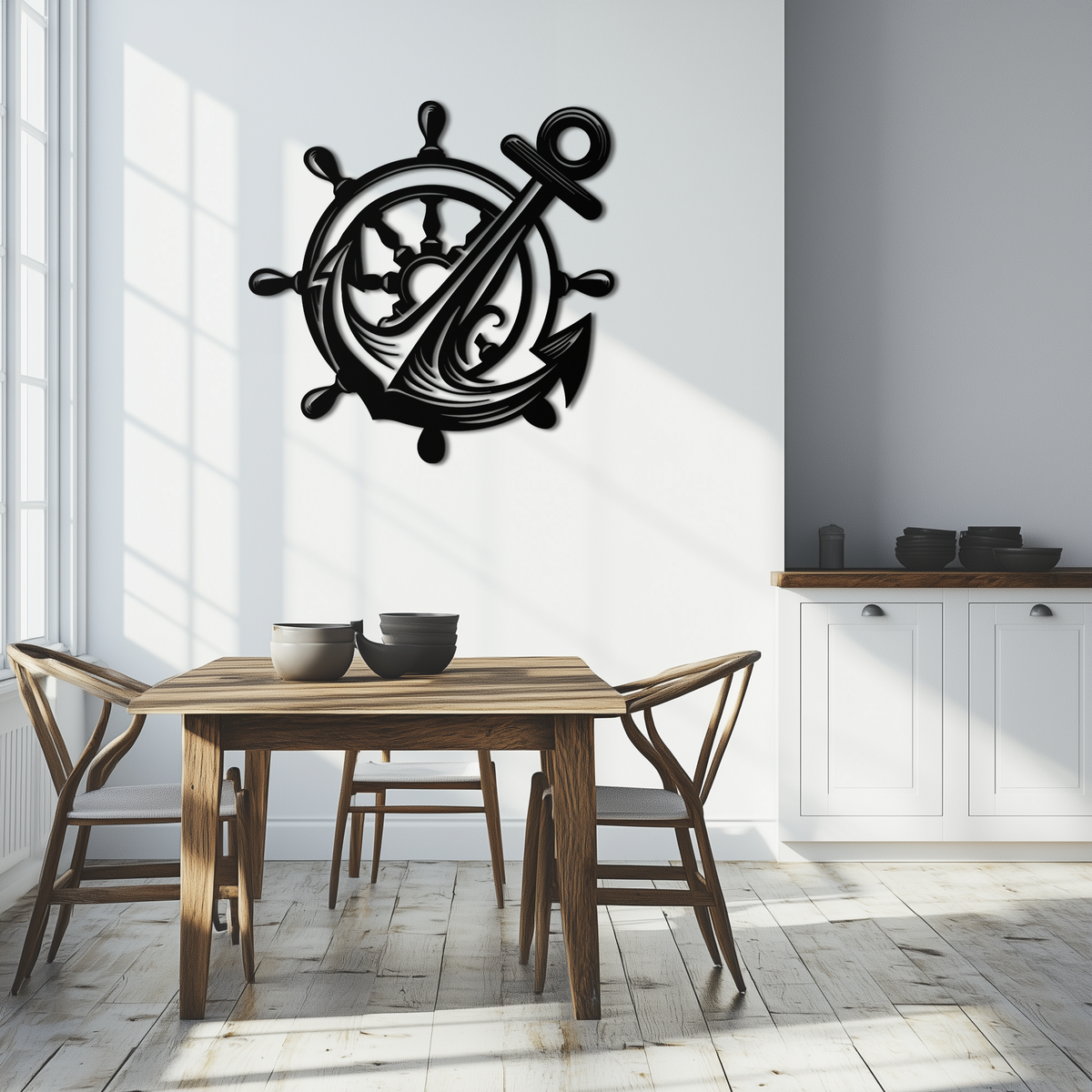 Metal Anchor and Ship Wheel Nautical Wall Art Industrial Style