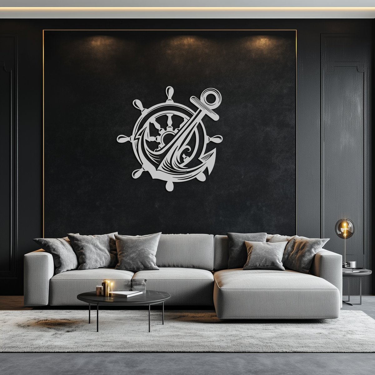 Metal Anchor and Ship Wheel Nautical Wall Art Industrial Style