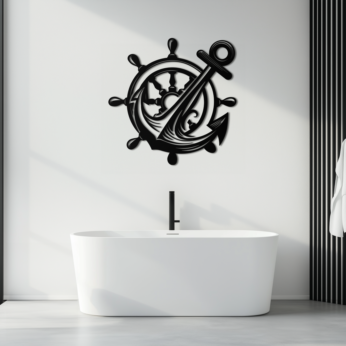 Metal Anchor and Ship Wheel Nautical Wall Art Industrial Style