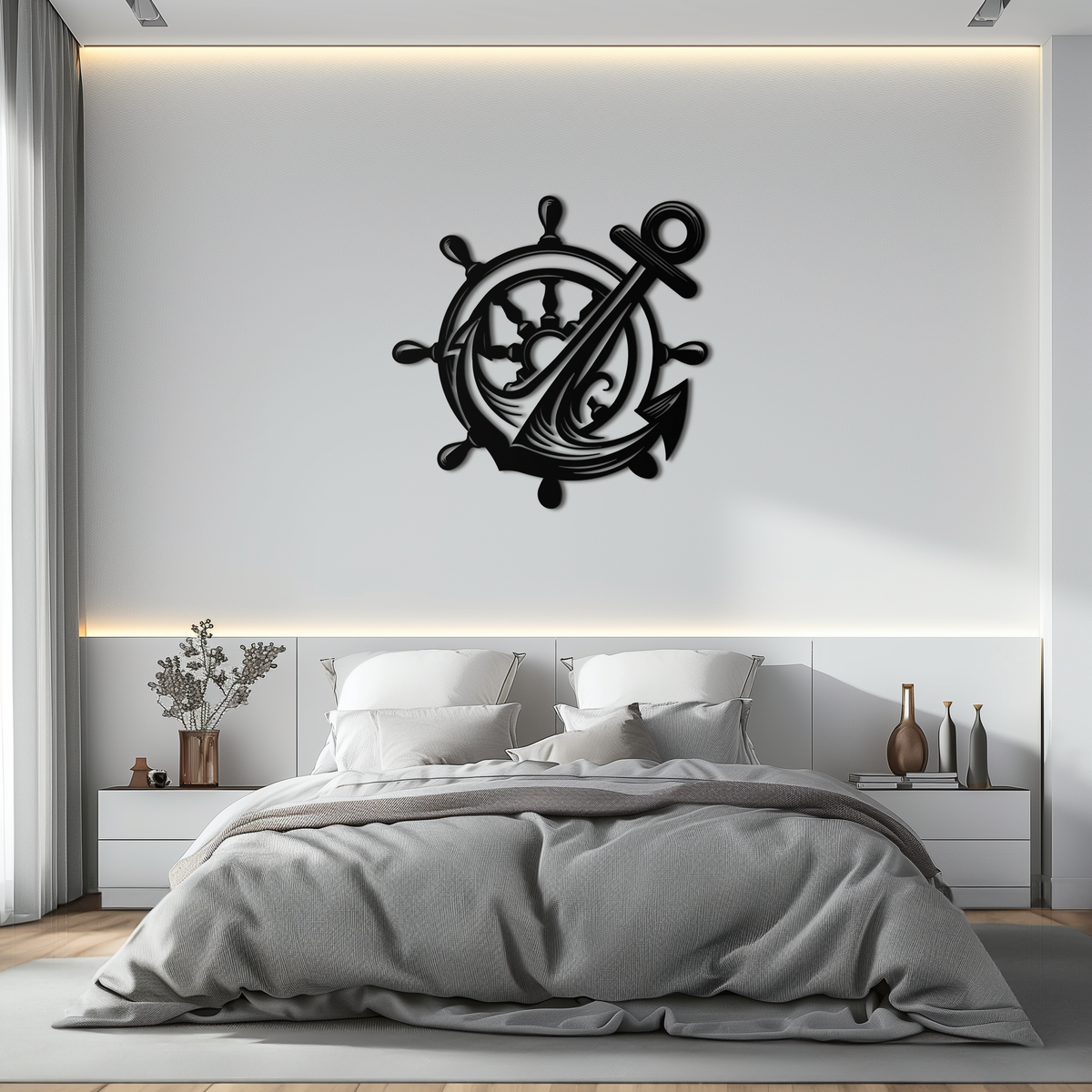 Metal Anchor and Ship Wheel Nautical Wall Art Industrial Style