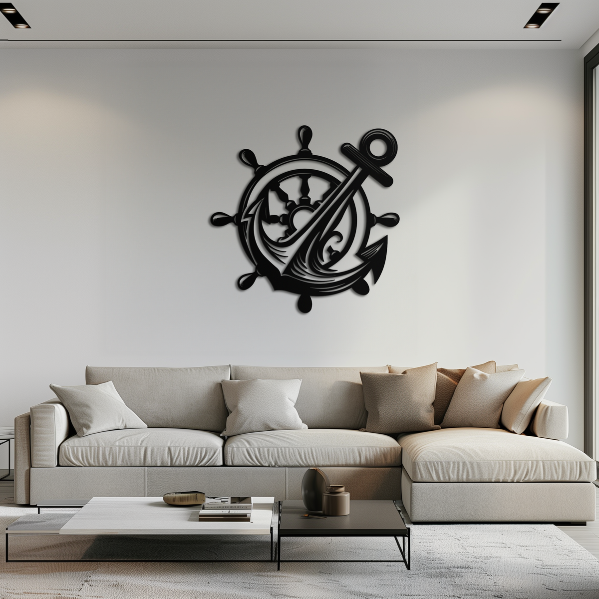 Metal Anchor and Ship Wheel Nautical Wall Art Industrial Style