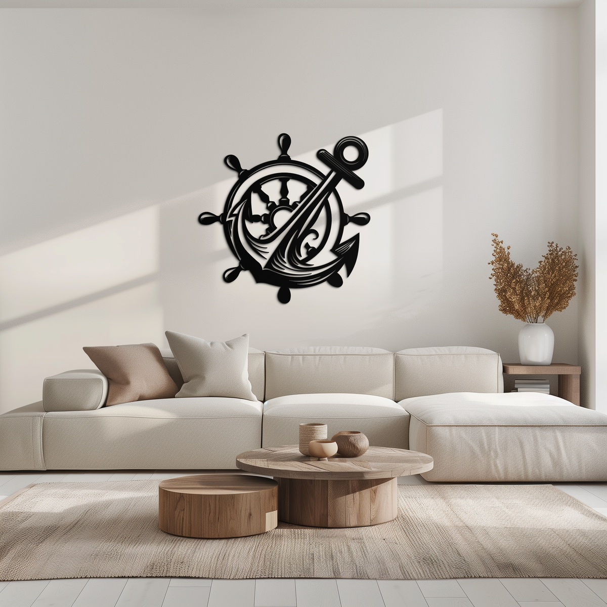 Metal Anchor and Ship Wheel Nautical Wall Art Industrial Style