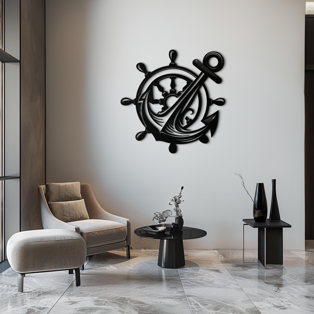 Metal Anchor and Ship Wheel Nautical Wall Art Industrial Style