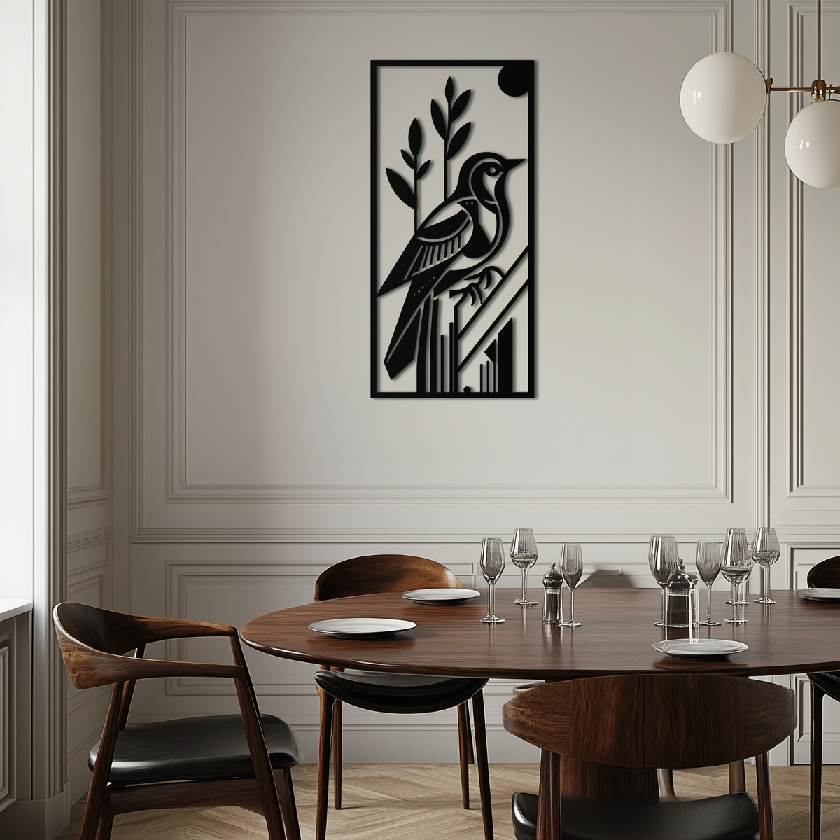 Metal Wall Art Bird - Minimalist Vertical Steel Nature Panel