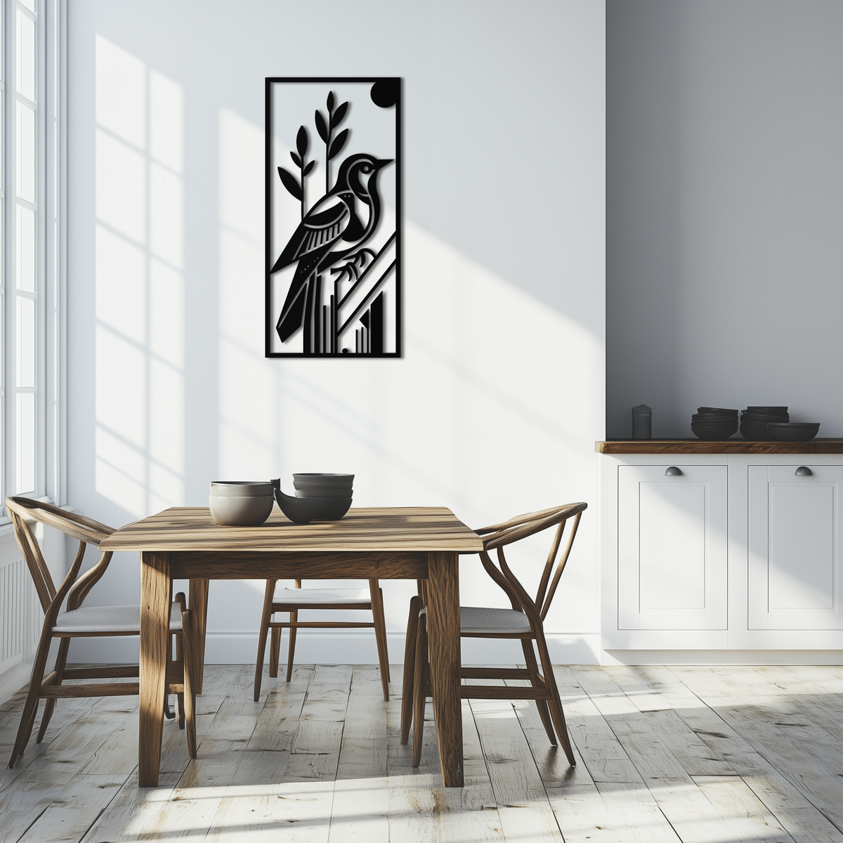 Metal Wall Art Bird - Minimalist Vertical Steel Nature Panel