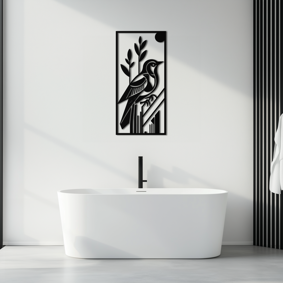 Metal Wall Art Bird - Minimalist Vertical Steel Nature Panel