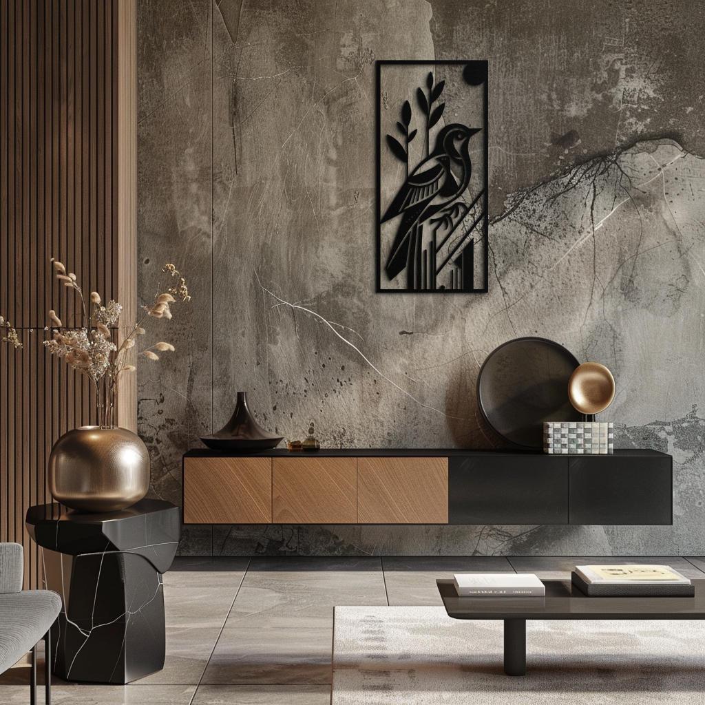 Metal Wall Art Bird - Minimalist Vertical Steel Nature Panel