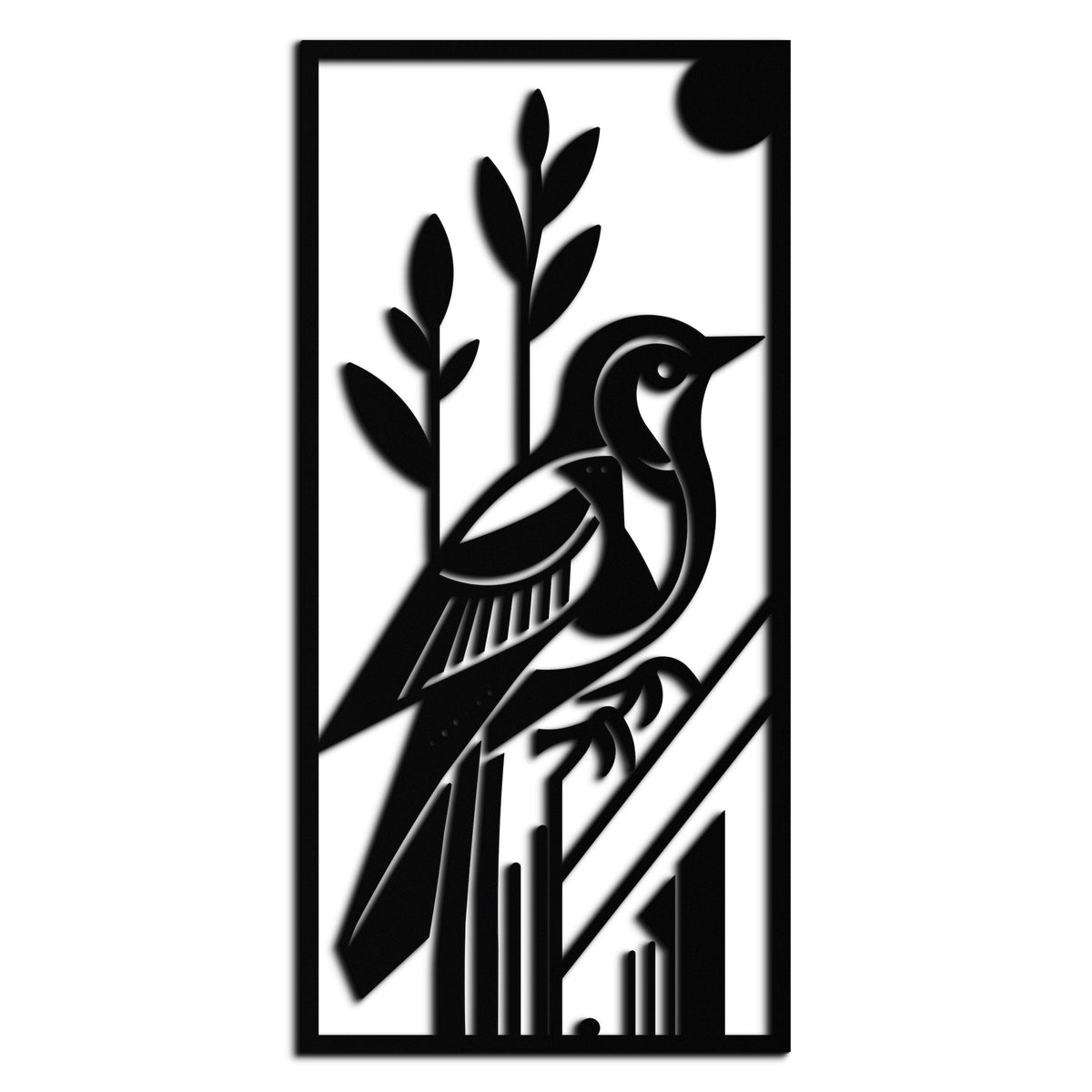 Metal Wall Art Bird - Minimalist Vertical Steel Nature Panel