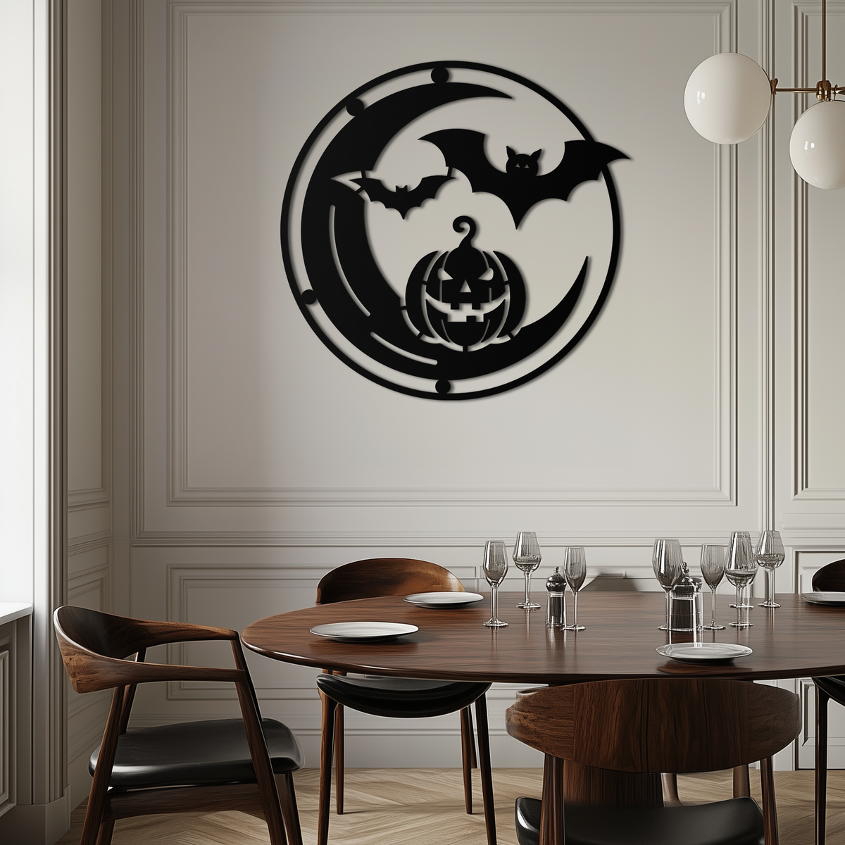 Metal Wall Art - Spooky Halloween Bat Pumpkin Jack-O-Lantern Design