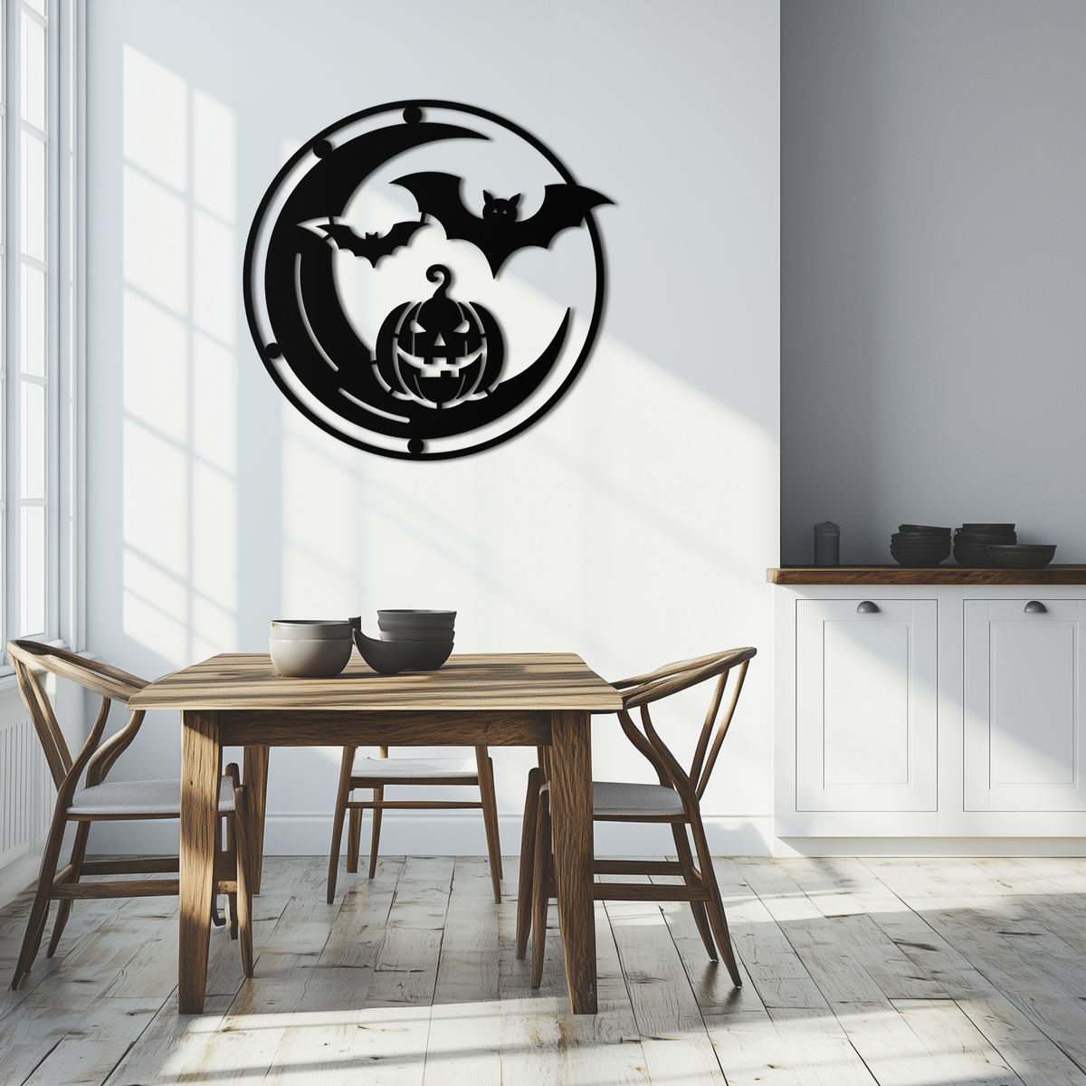 Metal Wall Art - Spooky Halloween Bat Pumpkin Jack-O-Lantern Design