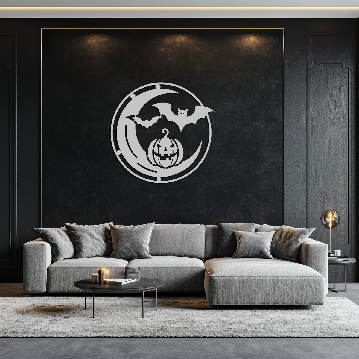Metal Wall Art - Spooky Halloween Bat Pumpkin Jack-O-Lantern Design