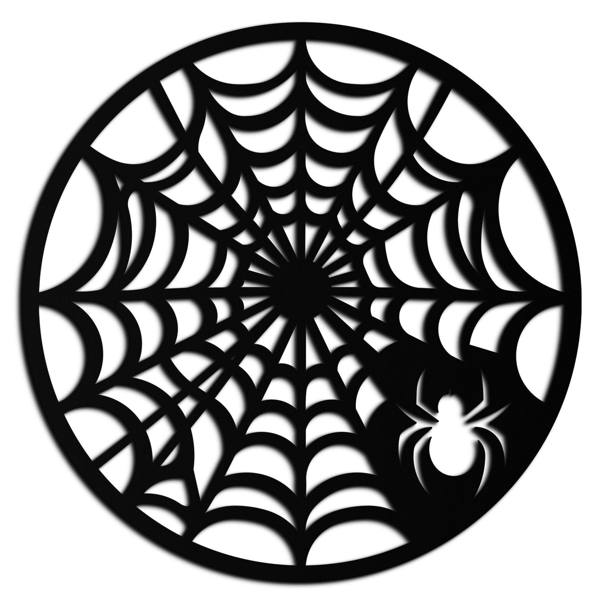 Black Metal Round Spider Web Wall Art Piece - Laser Cut Halloween Spider Decoration