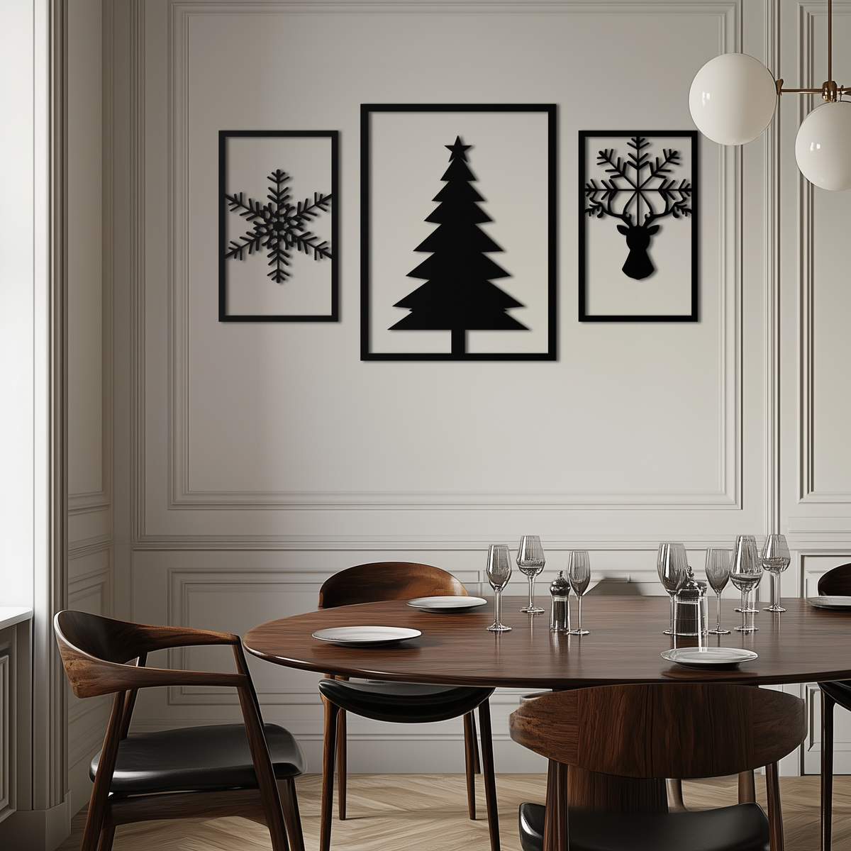 Metal Christmas Tree Reindeer Wall Art - 3 Piece Holiday Set