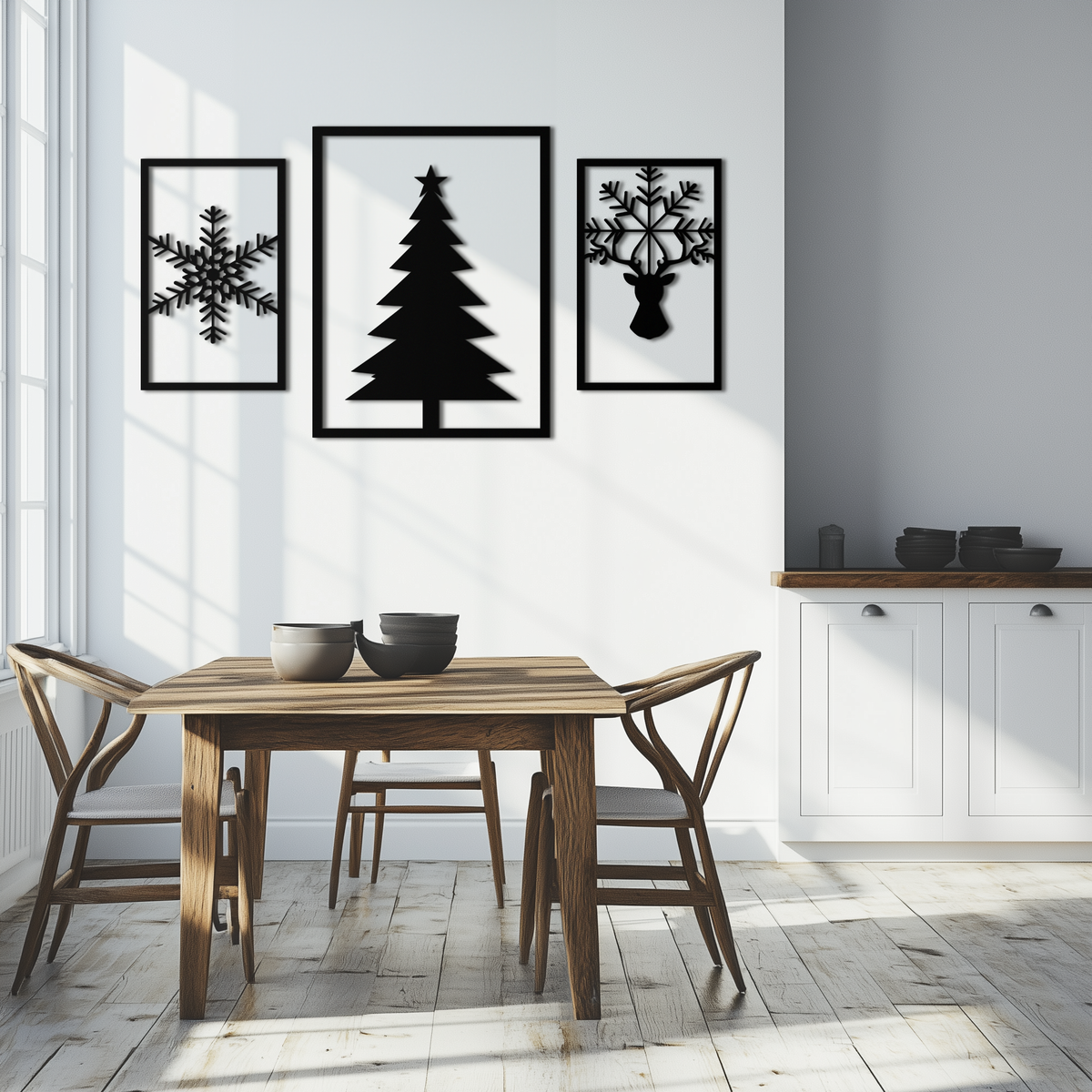 Metal Christmas Tree Reindeer Wall Art - 3 Piece Holiday Set