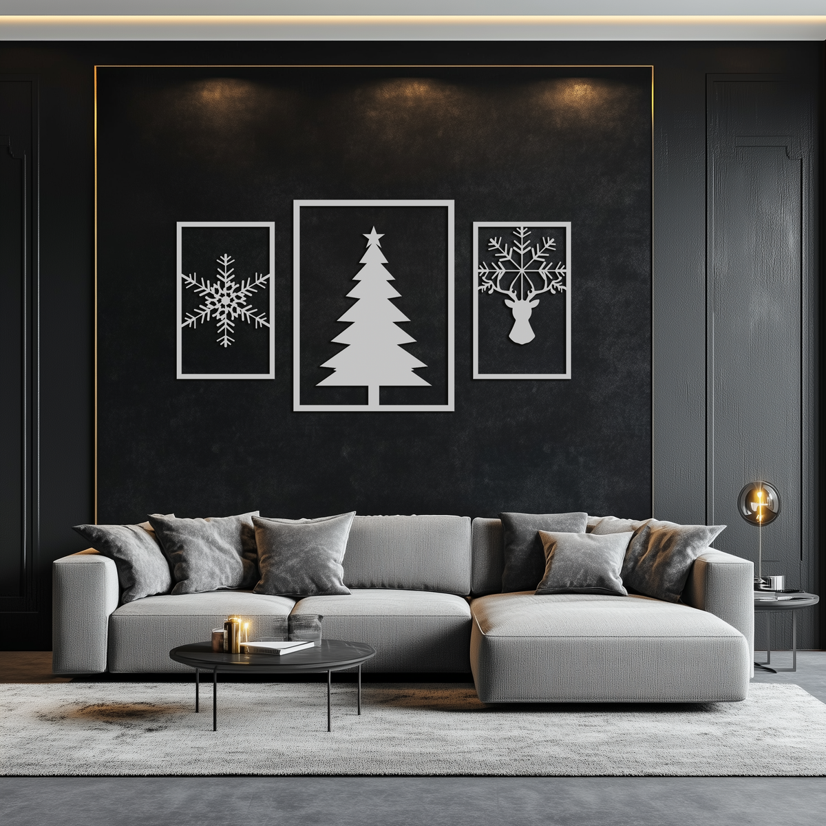 Metal Christmas Tree Reindeer Wall Art - 3 Piece Holiday Set