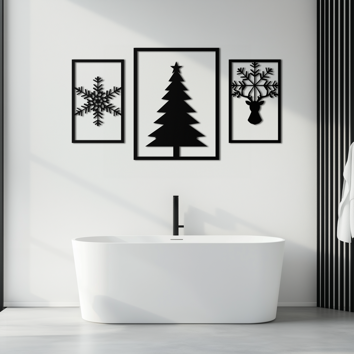 Metal Christmas Tree Reindeer Wall Art - 3 Piece Holiday Set