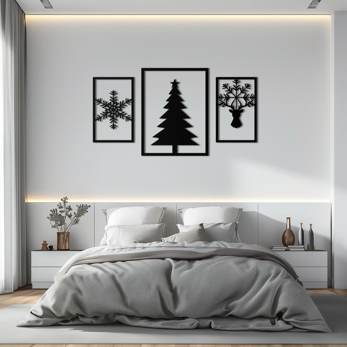 Metal Christmas Tree Reindeer Wall Art - 3 Piece Holiday Set