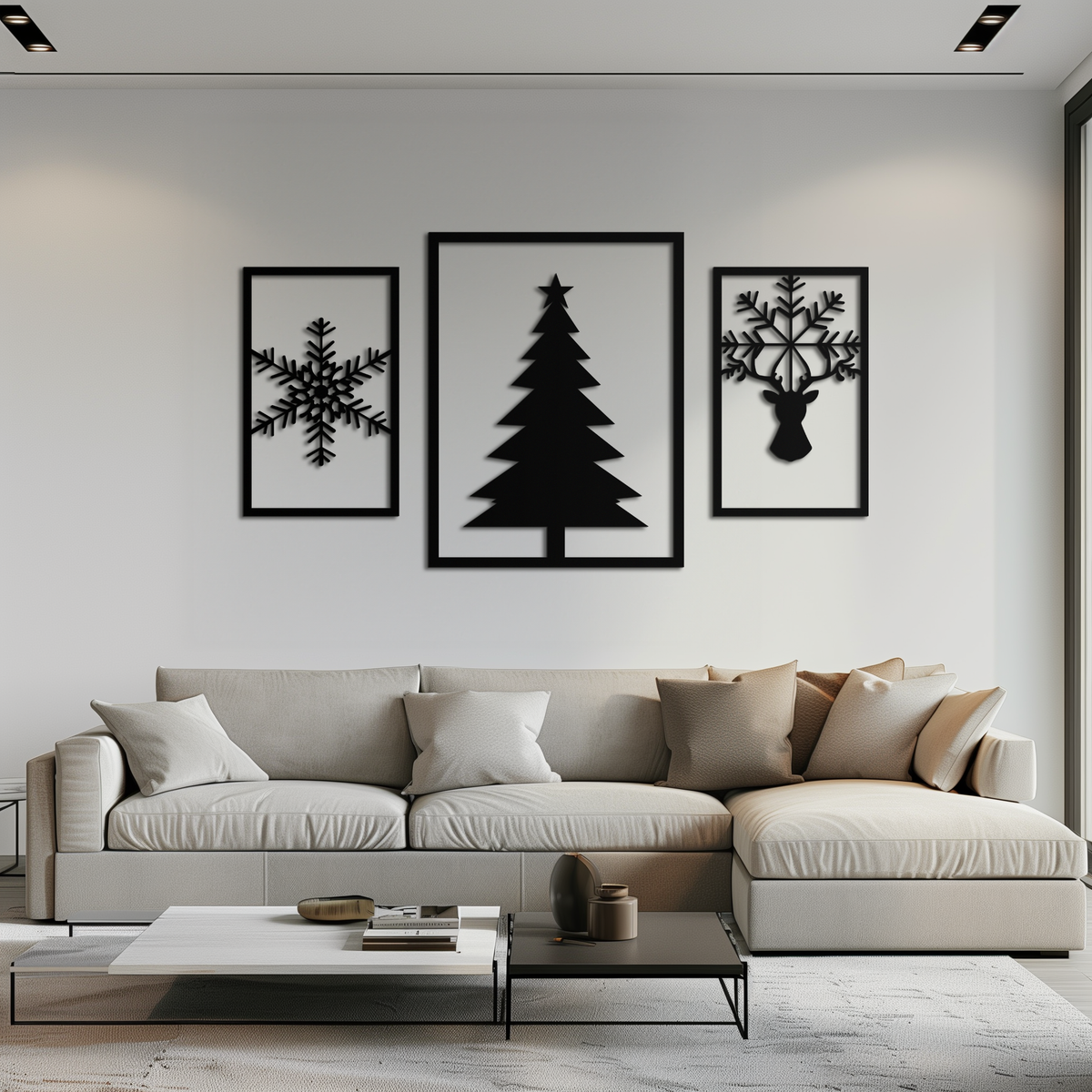 Metal Christmas Tree Reindeer Wall Art - 3 Piece Holiday Set