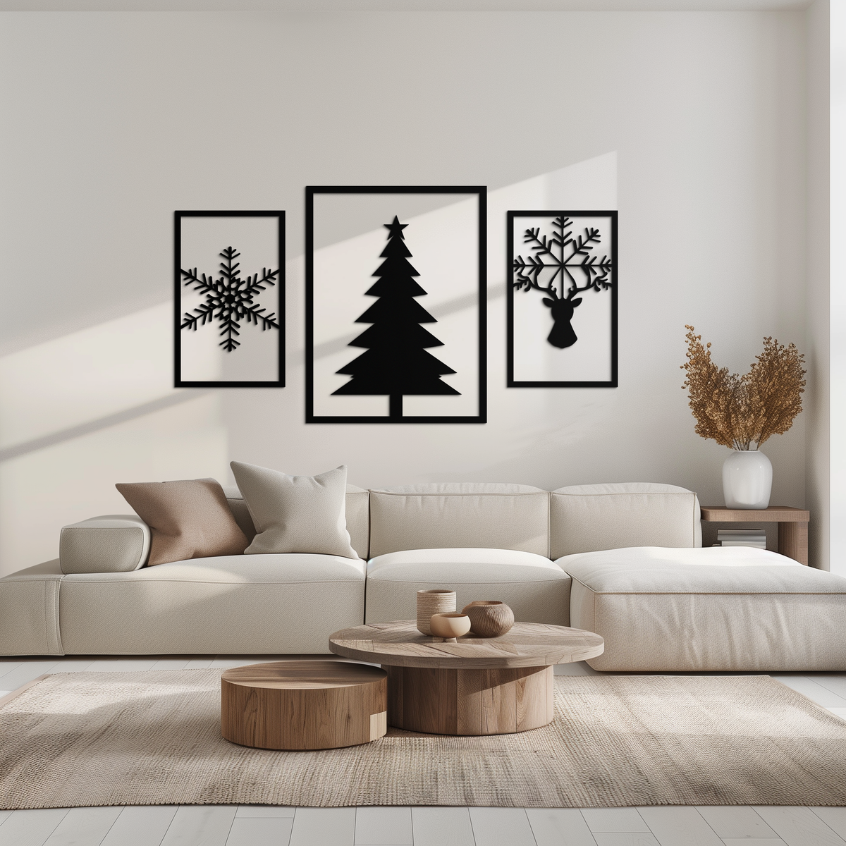Metal Christmas Tree Reindeer Wall Art - 3 Piece Holiday Set