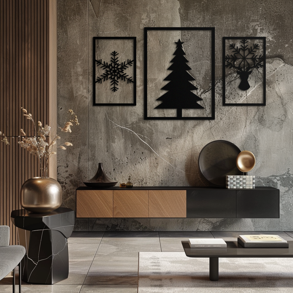 Metal Christmas Tree Reindeer Wall Art - 3 Piece Holiday Set