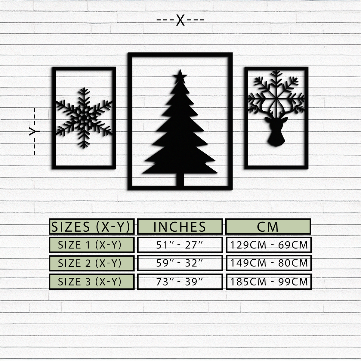 Metal Christmas Tree Reindeer Wall Art - 3 Piece Holiday Set