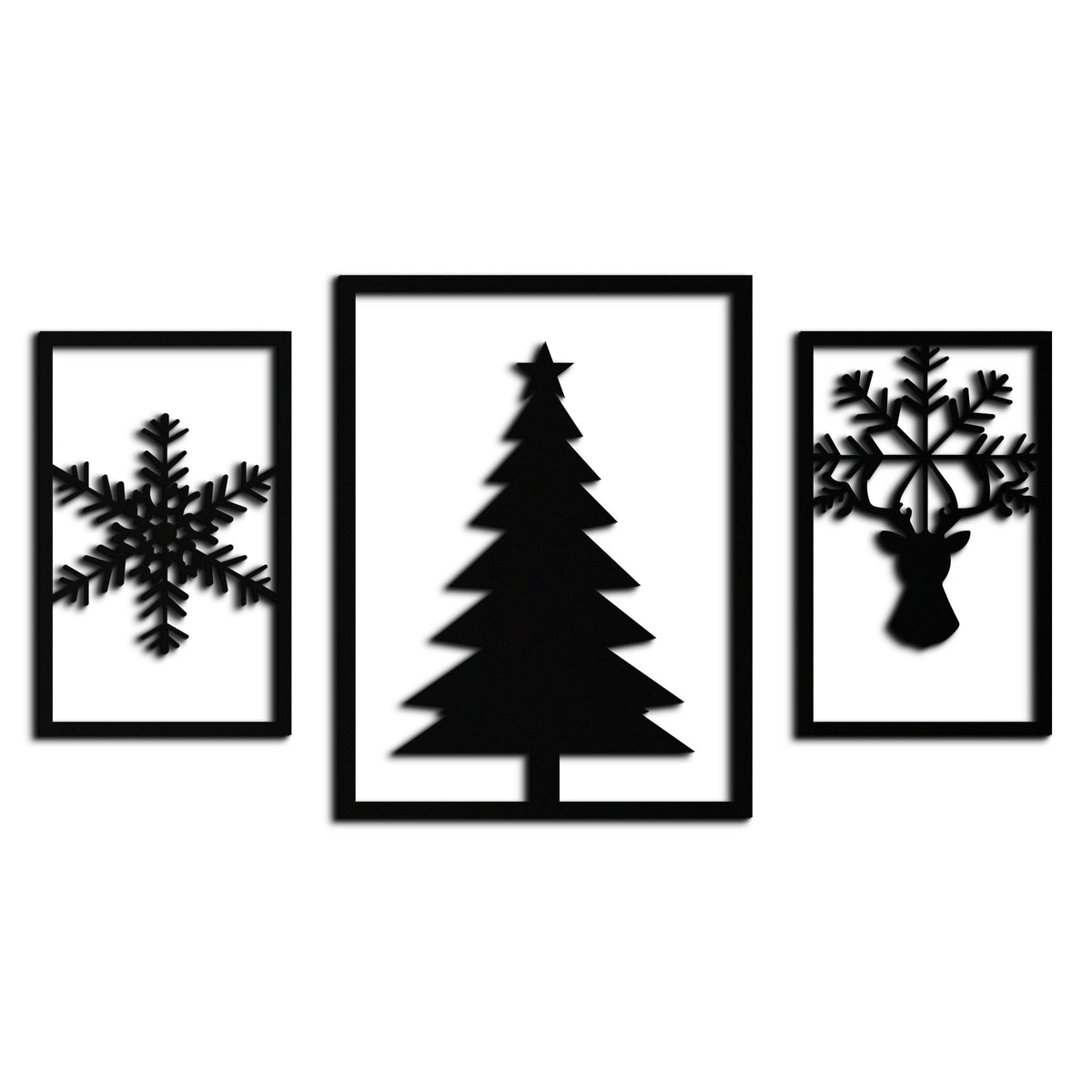 Metal Christmas Tree Reindeer Wall Art - 3 Piece Holiday Set