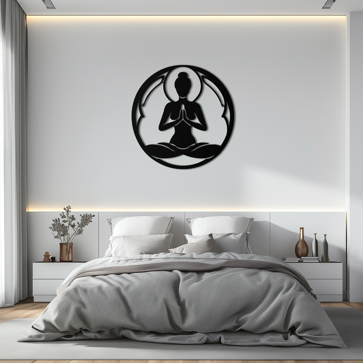 Yoga Silhouette Metal Wall Art - Minimalist Zen Meditation Decor
