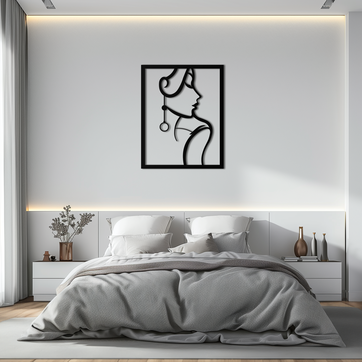 Elegant Female Silhouette Steel Wall Art - Minimalist Sophisticated Metal Home Decor