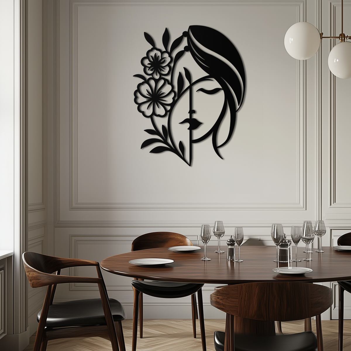 Metal Wall Art Woman Silhouette With Flower Elegant Modern Minimalist Steel Decor