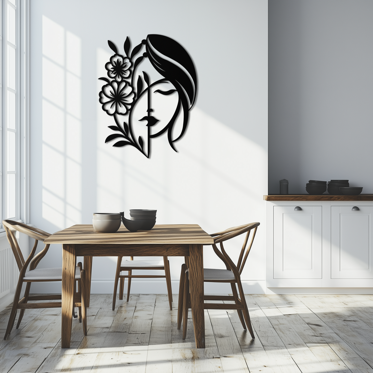 Metal Wall Art Woman Silhouette With Flower Elegant Modern Minimalist Steel Decor