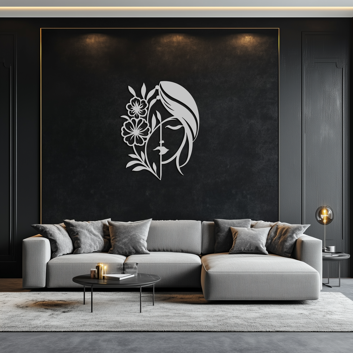 Metal Wall Art Woman Silhouette With Flower Elegant Modern Minimalist Steel Decor