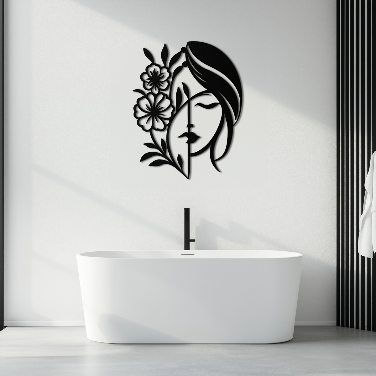 Metal Wall Art Woman Silhouette With Flower Elegant Modern Minimalist Steel Decor