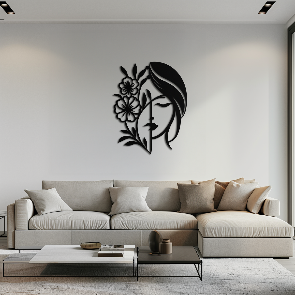Metal Wall Art Woman Silhouette With Flower Elegant Modern Minimalist Steel Decor
