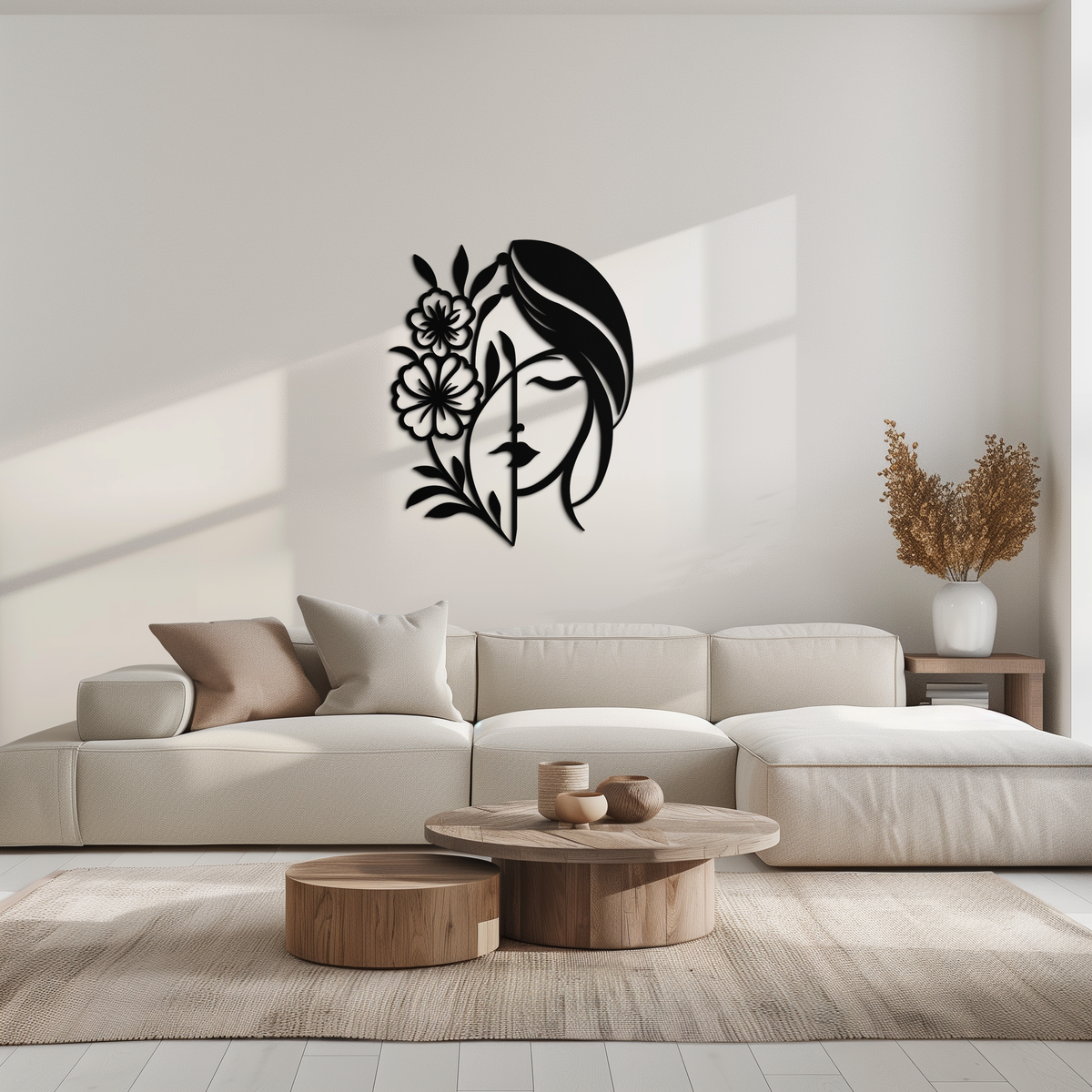 Metal Wall Art Woman Silhouette With Flower Elegant Modern Minimalist Steel Decor