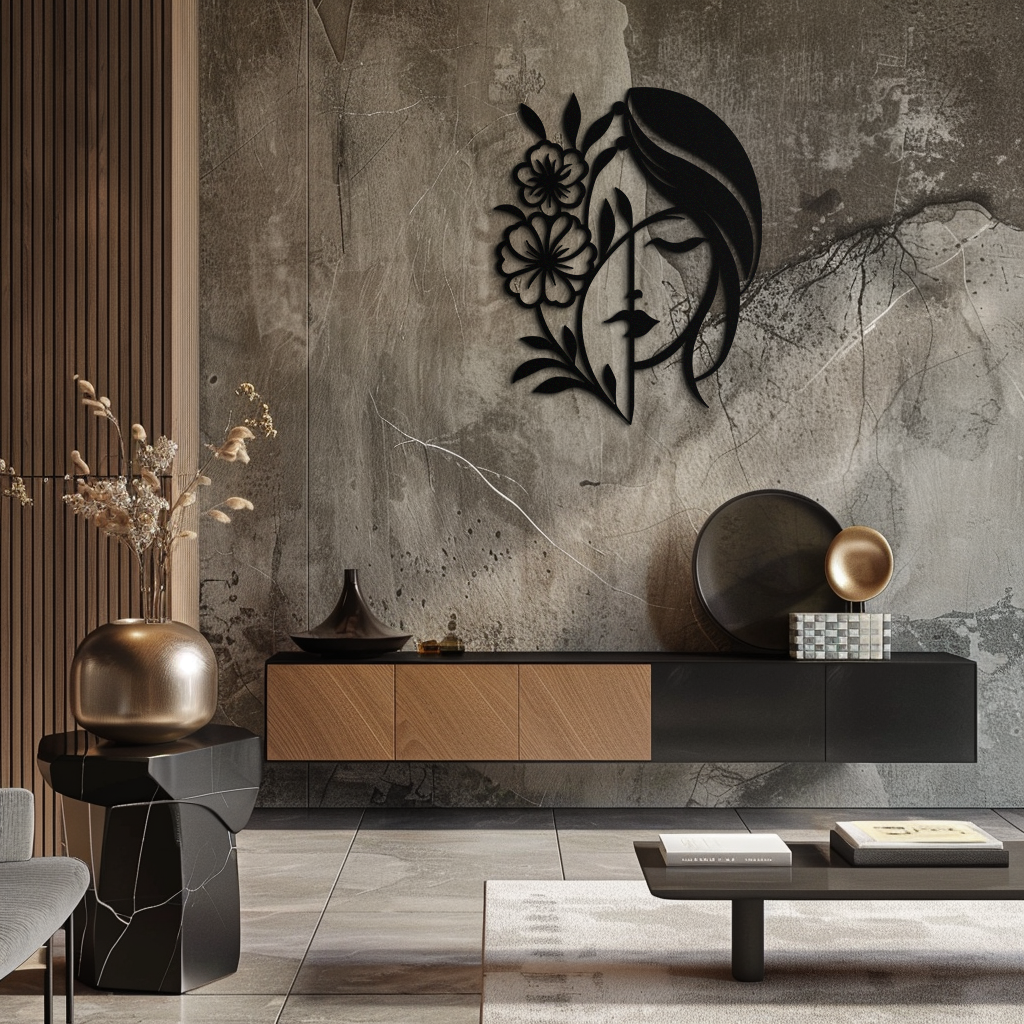 Metal Wall Art Woman Silhouette With Flower Elegant Modern Minimalist Steel Decor