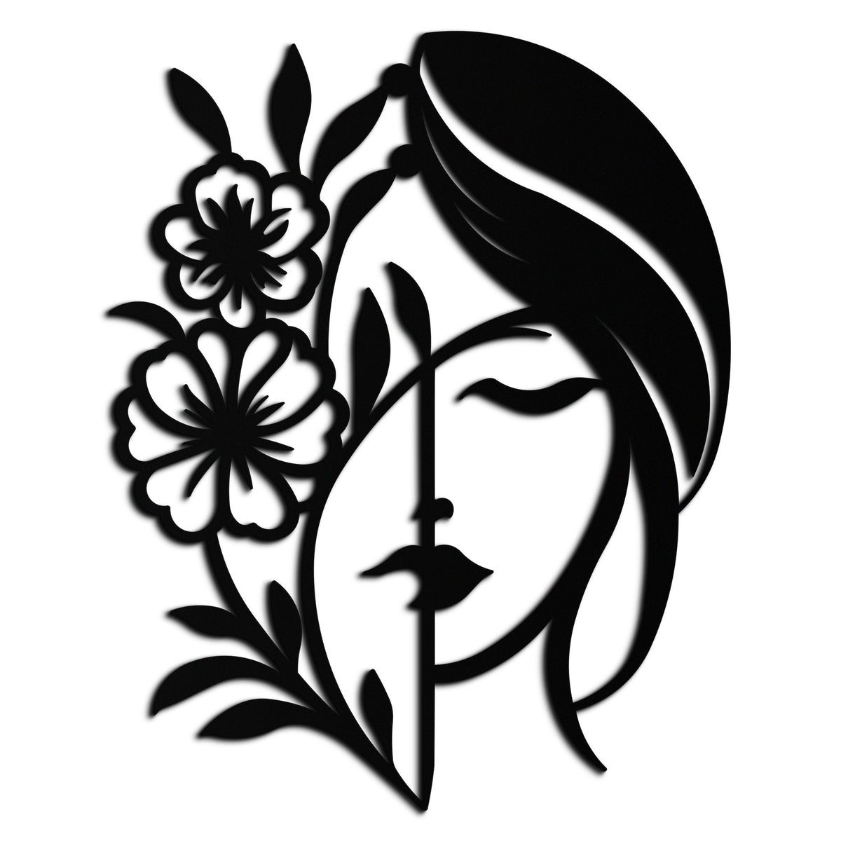 Metal Wall Art Woman Silhouette With Flower Elegant Modern Minimalist Steel Decor