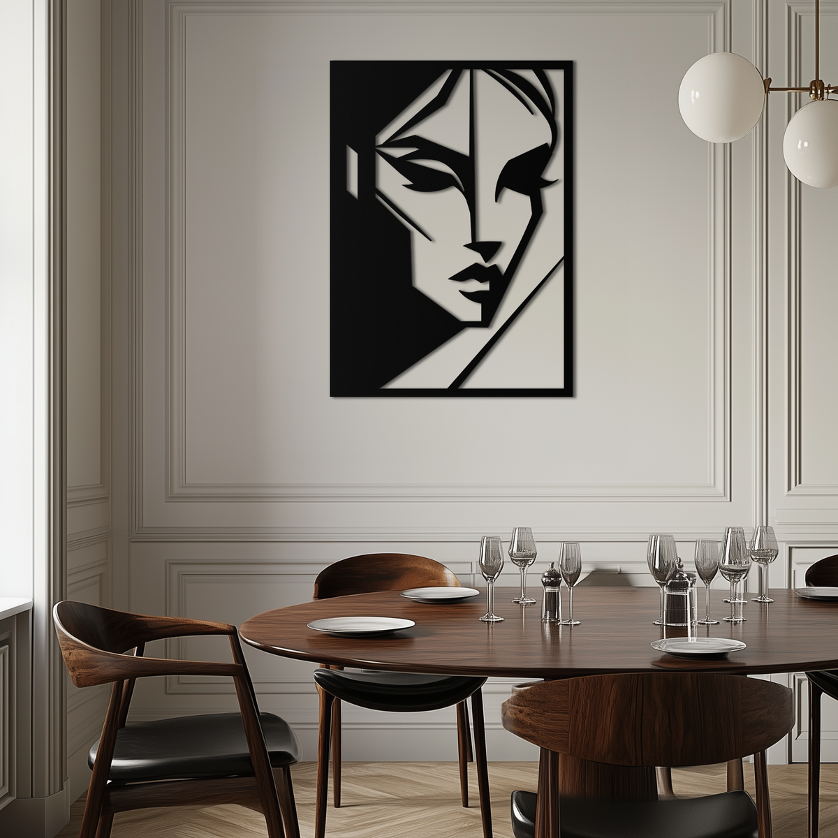 Metal Wall Art Geometric Woman Silhouette - Minimalist Design